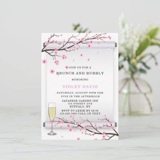 Japans scrolCherry Blossom Brunch & Bubble Kaart (Staand voorkant)