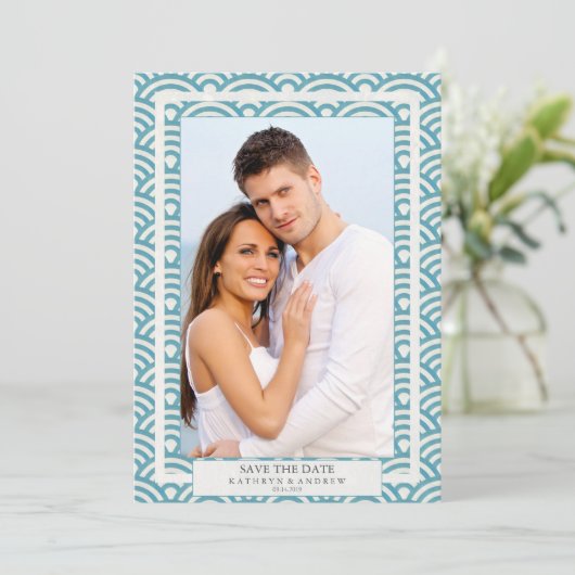 Japans Seigaiha bruiloft redt de foto van de Datum Kaart (Staand voorkant)