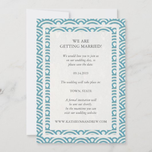 Japans Seigaiha bruiloft redt de foto van de Datum Kaart (Achterkant)