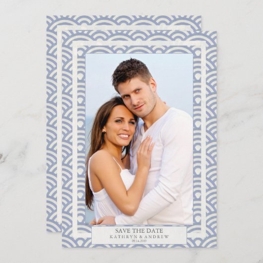 Japans Seigaiha bruiloft redt de foto van de Datum Kaart (Voorkant / Achterkant)