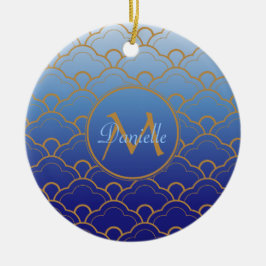 Japans Seigaiha Scallop Gradin Royal Blue Gold Keramisch Ornament