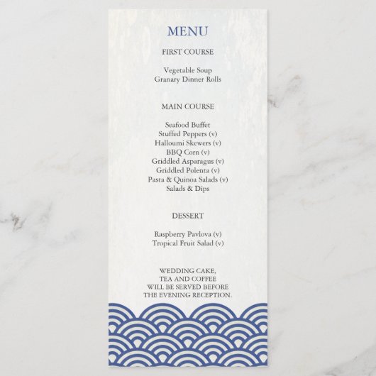 Japans Seigaiha Waves Elegant Beach Wedding Menu (Achterkant)