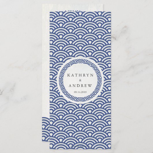 Japans Seigaiha Waves Elegant Beach Wedding Menu (Voorkant / Achterkant)