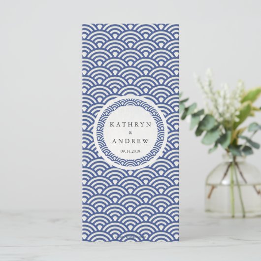 Japans Seigaiha Waves Elegant Beach Wedding Menu (Staand voorkant)