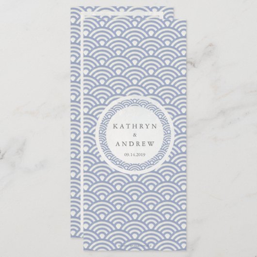Japans Seigaiha Waves Elegant Beach Wedding Menu (Voorkant / Achterkant)