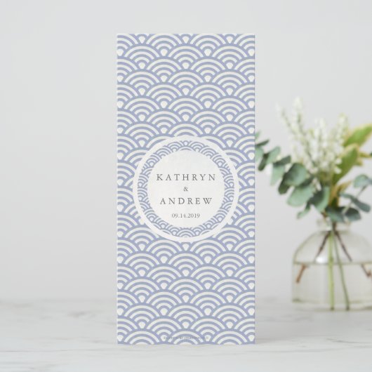 Japans Seigaiha Waves Elegant Beach Wedding Menu (Staand voorkant)