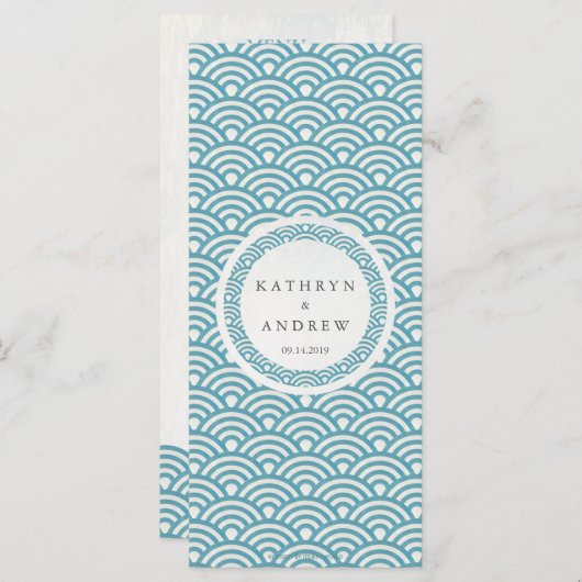 Japans Seigaiha Waves Elegant Beach Wedding Menu (Voorkant / Achterkant)