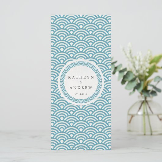 Japans Seigaiha Waves Elegant Beach Wedding Menu (Staand voorkant)