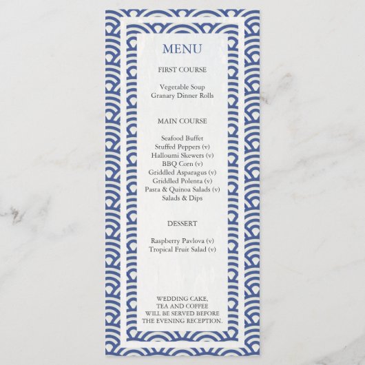 Japans Seigaiha Waves Elegant Beach Wedding Menu (Achterkant)