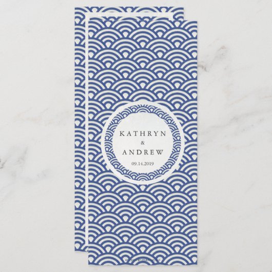 Japans Seigaiha Waves Elegant Beach Wedding Menu (Voorkant / Achterkant)