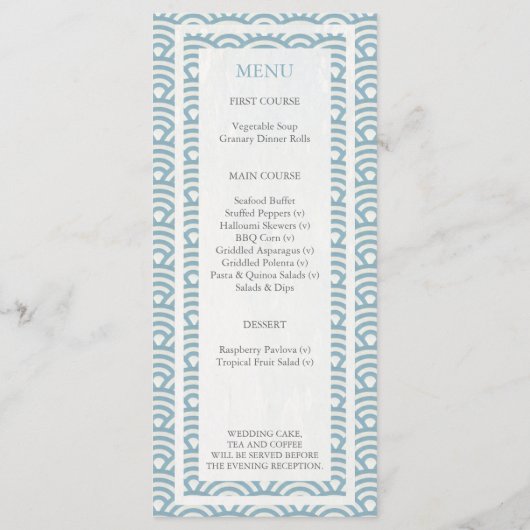Japans Seigaiha Waves Elegant Beach Wedding Menu (Achterkant)