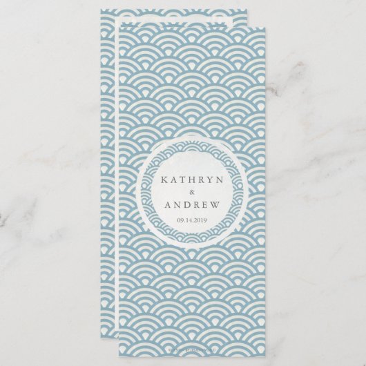 Japans Seigaiha Waves Elegant Beach Wedding Menu (Voorkant / Achterkant)