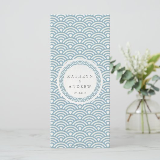 Japans Seigaiha Waves Elegant Beach Wedding Menu (Staand voorkant)