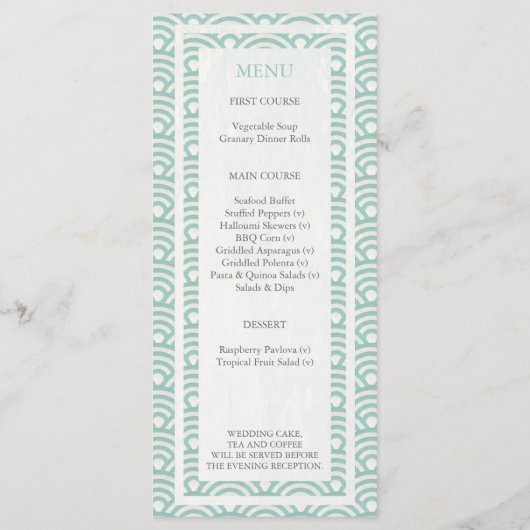Japans Seigaiha Waves Elegant Beach Wedding Menu (Achterkant)