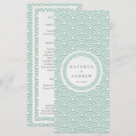 Japans Seigaiha Waves Elegant Beach Wedding Menu (Voorkant / Achterkant)