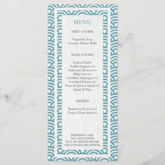 Japans Seigaiha Waves Elegant Beach Wedding Menu (Achterkant)