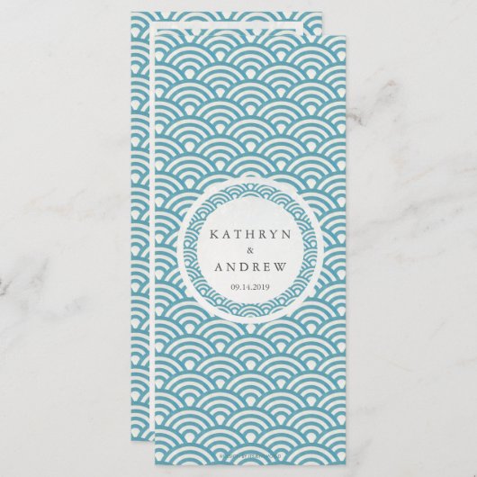 Japans Seigaiha Waves Elegant Beach Wedding Menu (Voorkant / Achterkant)