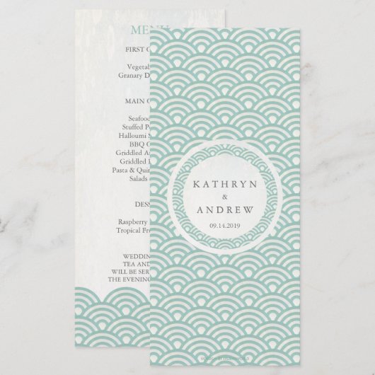 Japans Seigaiha Waves Elegant Beach Wedding Menu (Voorkant / Achterkant)