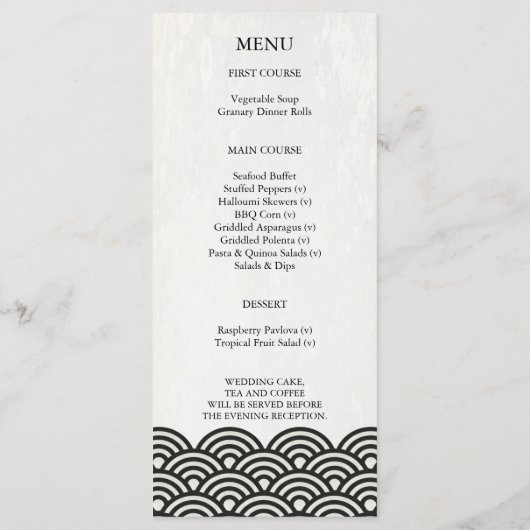 Japans Seigaiha Waves Elegant Beach Wedding Menu (Achterkant)