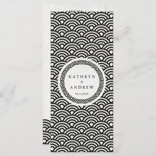 Japans Seigaiha Waves Elegant Beach Wedding Menu (Voorkant / Achterkant)