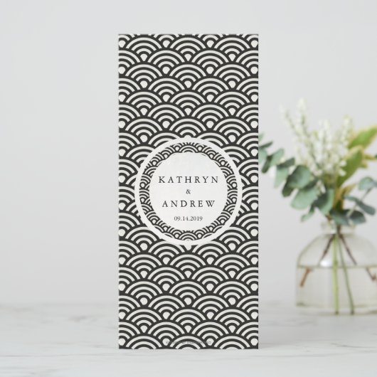 Japans Seigaiha Waves Elegant Beach Wedding Menu (Staand voorkant)