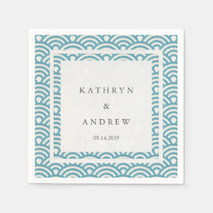 Japans Seigaiha Waves Elegant Blauw Groen Servetten