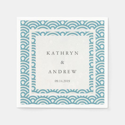 Japans Seigaiha Waves Elegant Blauw Groen Servetten (Voorkant)