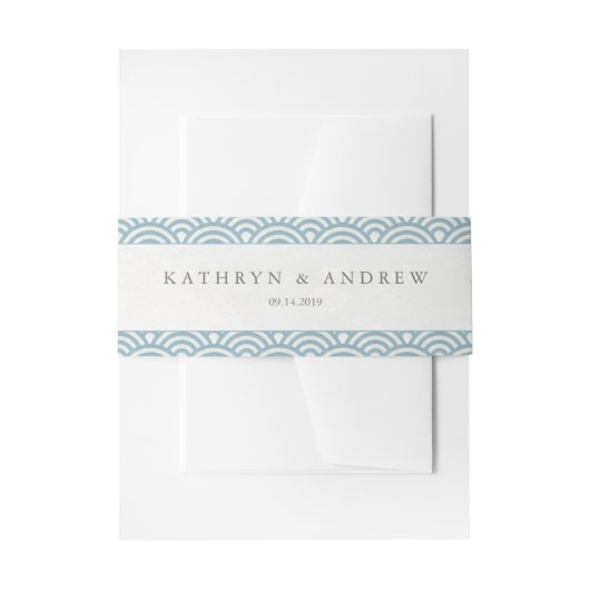 Japans Seigaiha Waves Elegant Blauw + Wit Uitnodigingen Wikkel (Voorkant Voorbeeld)