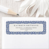 Japans Seigaiha Waves Elegant Donkerblauw & Wit Etiket (Insitu)