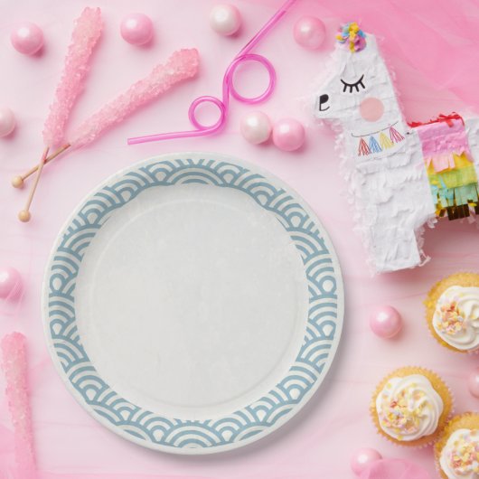 Japans Seigaiha Waves Elegant Lichtblauw + Wit Papieren Bordje (Feest)