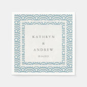 Japans Seigaiha Waves Elegant Lichtblauw + Wit Servet (Voorkant)