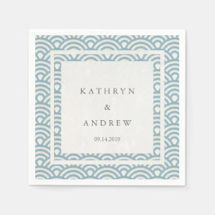 Japans Seigaiha Waves Elegant Lichtblauw + Wit Servet