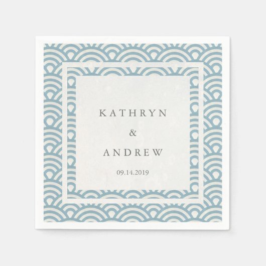 Japans Seigaiha Waves Elegant Lichtblauw + Wit Servet (Voorkant)