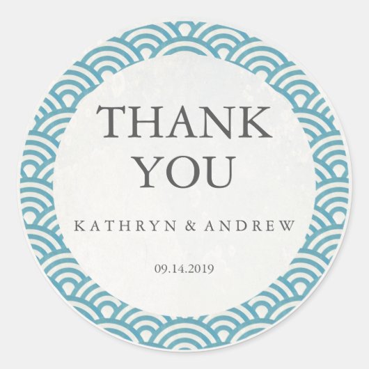 Japans Seigaiha Weddenschap Hartelijk dank/Aangepa Ronde Sticker (Voorkant)