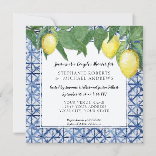 Japans Shibori Blue in witte lemon Couples Shower Kaart (Voorkant)