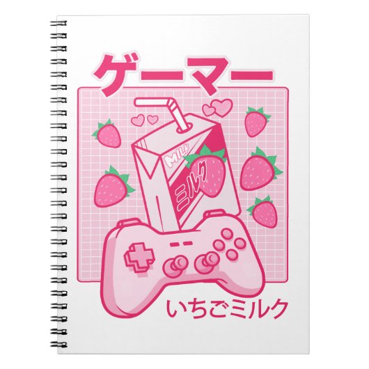 Japans Shirt van de aardbeienmakreel Kawaii Notitieboek (Voorkant)