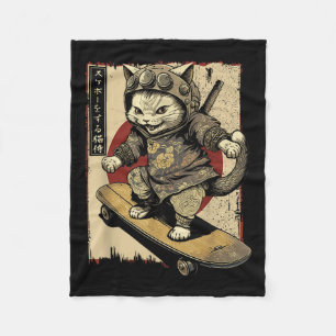 Japans Skateboard Samurai Cat Tattoo Kawaii Ninj Fleece Deken
