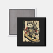Japans Skateboard Samurai Cat Tattoo Kawaii Ninj Magneet (Voorkant / Achterkant)
