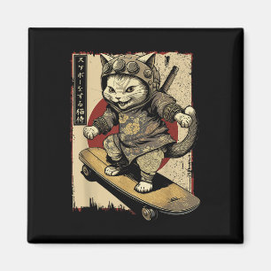 Japans Skateboard Samurai Cat Tattoo Kawaii Ninj Magneet