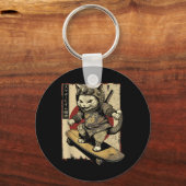 Japans Skateboard Samurai Cat Tattoo Kawaii Ninj Sleutelhanger (Voorkant)