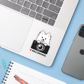 Japans Spitz Dashcam Waarschuwing vinyl sticker (Laptop met iPhone)