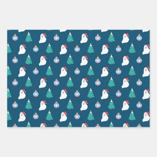 Japans Spitz Dog's Schattige Kerstmis Inpakpapier Vel (Voorkant 3)