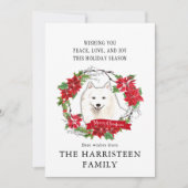 Japans Spitz Waterverf Poinsettia Kerst Feestdagenkaart (Voorkant)