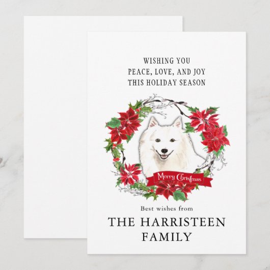 Japans Spitz Waterverf Poinsettia Kerst Feestdagenkaart (Voorkant / Achterkant)