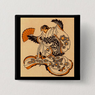 Japans sprookje The Tongue Cut Sparrow Vierkante Button 5,1 Cm