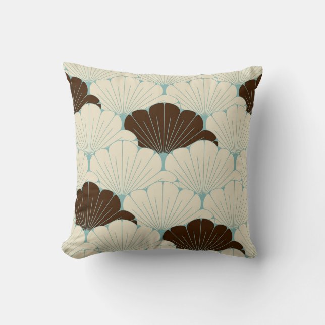 japans stijl blauw bladeren Tegel Kussen (Voorkant)