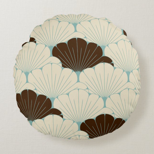 japans stijl blauw bladeren Tegel Rond Kussen (Voorkant)