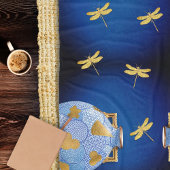 Japans-stijl blauw en goud fleece deken