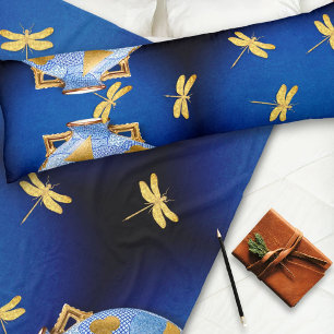 Japans-stijl blauw en goud fleece deken