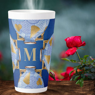 Japans-stijl blauw en goud latte mok